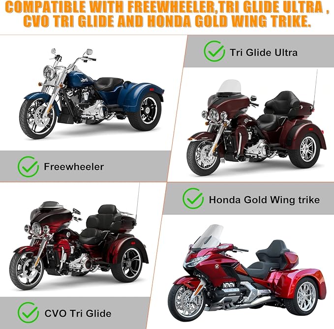 Waterproof Trike Cover Replace for Harley-Davidson and Honda Trike, 420D Oxford Cloth Heavy Duty Trike Cover with Reflective Strips for Snow Rain Dust Hail Protection