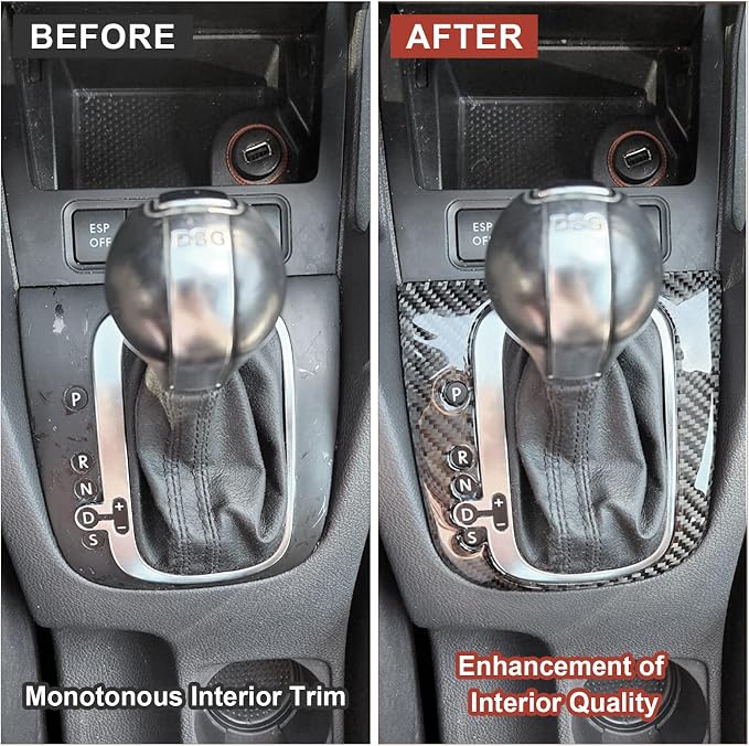 Real Carbon Fiber Gear Shift Panel Trim Compatible with Volkswagen VW Golf 6 MK6 2010-2014, Interior Decal Sticker Accessories
