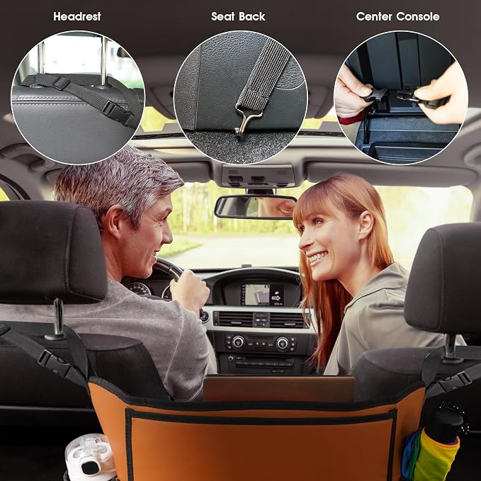 E EASTSTORM Car Purse Holder Between Seats, Car Seat Purse Handbag Holder, Automotive Consoles Organizers Storage Barrier Car Interior Accessories, Leather Large Capacity (Brown)