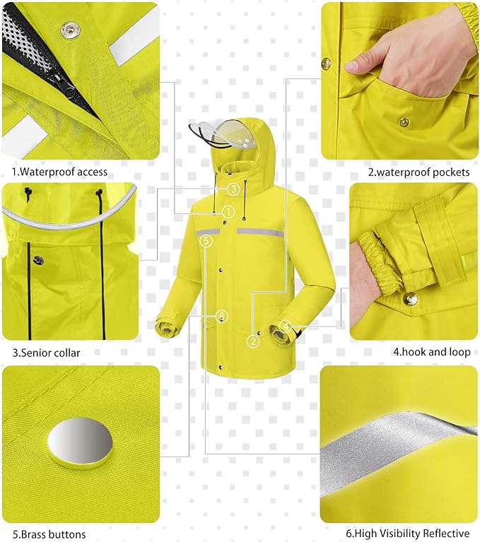 iCreek Rain Suit Waterproof Jacket and Pants Hi Vis Raincoat for Men and Women Reflective Outdoor for All-Sport Work