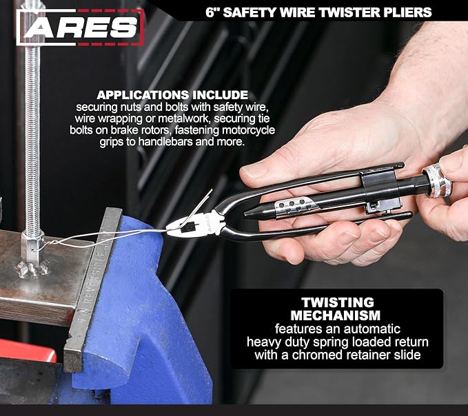 ARES 10011-6-Inch Safety Wire Twister Pliers – Durable Untwist Tool Grips, Twists, and Cuts Stainless Steel Safety Wire on Vehicles, Machinery, and Aircraft