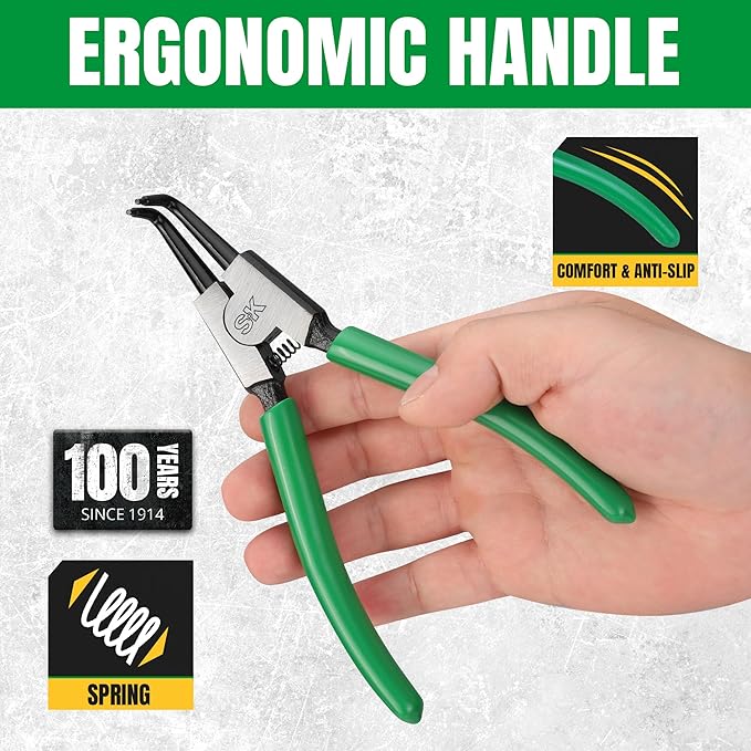 SK 4-Piece Snap Ring Pliers Set, 7-Inch Internal/External Circlip Pliers with Straight/Bent Jaw, 0.07'' Tip Diameter, Premium CR-V Steel, with Zipper Pouch