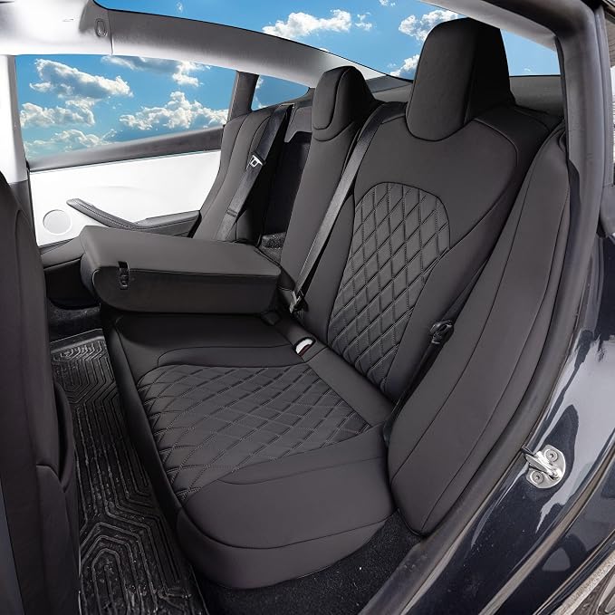 FH Group Custom Fit Seat Covers Compatible with Tesla Model 3 2024–2026 Rear Set Seat Covers for Tesla Sedan (Rear Seats Only) Ultraflex Neoprene Car Seat Covers, Black