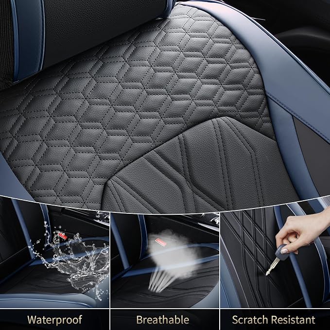 FLORICH Leather Front Car Seat Covers Waterproof Durable Front Seat Protector for Cars Luxury Breathable Vehicle Seat Cover Interior Decoration Universal Fit for Most Car Truck SUV, Blue&Black