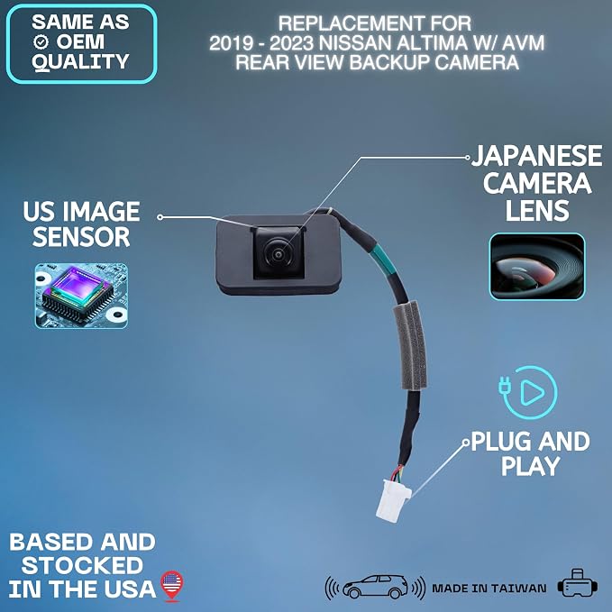 Backup Camera Replaces for 2019-2023 Nissan Altima w/AVM OE Part # 284426CA3B, 284426CA0A, 284426CA2A (28442-6CA3B, 28442-6CA0A, 28442-6CA2A)