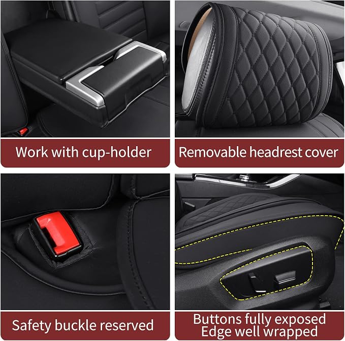 Aierxuan Car Seat Covers Waterproof Leather Universal for Toyota Corolla Honda Civic Accord Nissan Altima Sentra Rogue Kia Hyundai VW Subaru Acura RDX Ford(Full Set/Black A)