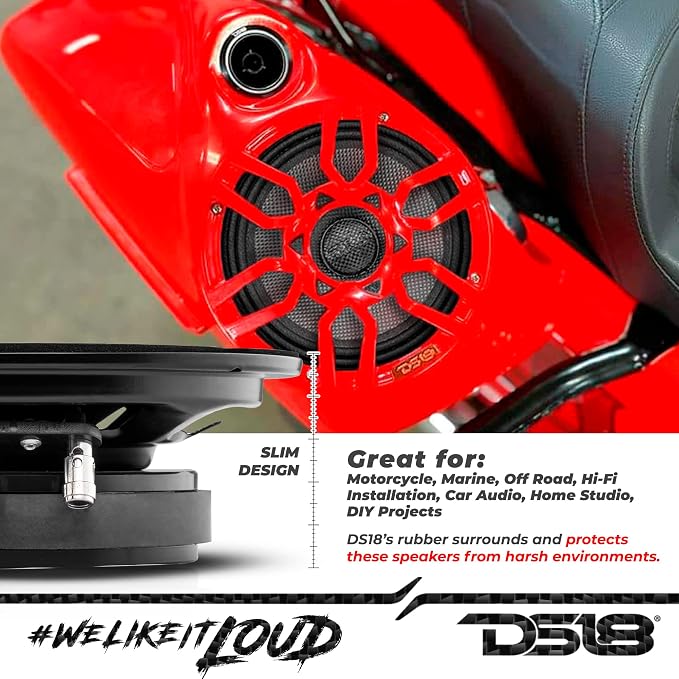DS18 PRO-CF8.4SL 8" Shallow Carbon Fiber Water Resistant Cone Mid-Bass Loudspeaker 275 Watts Rms 4-Ohm - Great Speaker for Motorcycles and Powersports