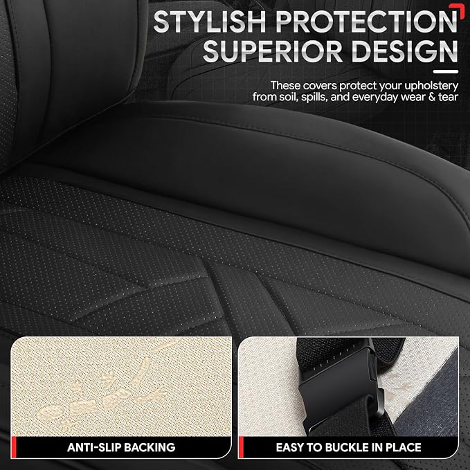 Touring Series Leatherette Front Row Set Seat Covers Universal for Cars Trucks SUV, Black, CA-SC-Touring-F-BK