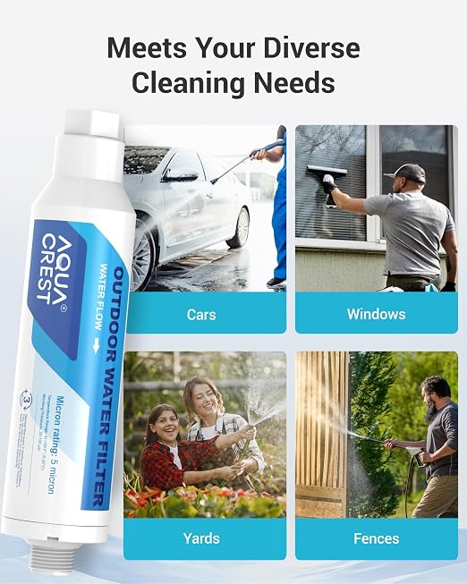 AQUA CREST Inline Water Filter, Dedicated for Car Washing, Window & Yard Cleaning, Effectively Reduce Hard Water Spots, Soften Water, Upgraded Formula, 6 Pack with 2 Hose Protector