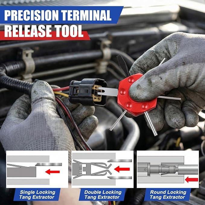Dreyoo Terminal Pin Removal Tool Kit with Storage Case, 3 Pcs Automotive Wire Harness Depinning Tools, Electrical Connector Terminal Pin Extractor, Safe Wire Release for Car, Motorcycle, Household