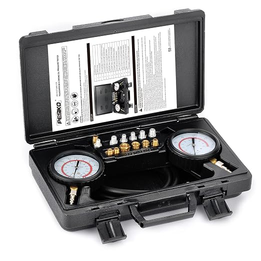 Professional Engine & Transmission Oil Pressure Gauge Kit: High/Low (0-400psi/0-100psi), 72" Hose, 13pc Adapters, Durable Case