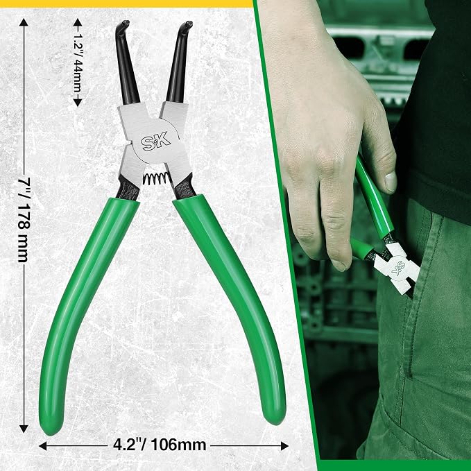 SK 7-Inch Snap Ring Pliers, Internal Circlip Pliers with 90-Degree Bent Jaw, Tip Diameter 0.07'', Premium CR-V Steel