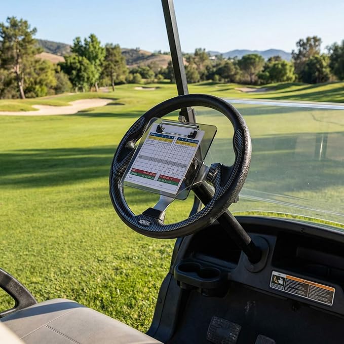 NOKINS 12.5" Universal Golf Cart Steering Wheel&Scorecard Holder, Fit EZGO TXT/RXV/Club Car DS/Precedent/Yamaha, Most Golf Carts (Carbon Fiber Black)