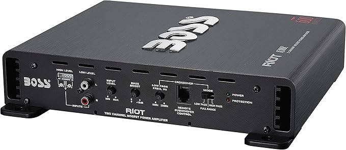 BOSS Audio Systems R3002 Riot Series Car Audio Amplifier - 600 High Output, 2 Channel, 2/8 Ohm, High/Low Level Inputs, High/Low Pass Crossover, Full Range, Hook Up to Stereo and Subwoofer, Class AB