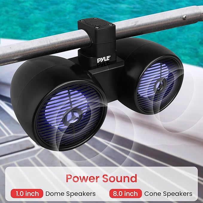 Pyle Dual Waterproof Off-Road Speakers - 6.5" 200W 2-Way Marine Wakeboard Tower Sound System w/LED Light, Full Range Outdoor Stereo Speaker for Car, ATV, UTV, Jeep, Boat, Includes Brackets (Black)