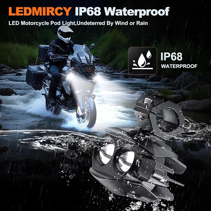 Motorcycle Auxiliary Lights,LEDMIRCY Motorcycle Fog Lights with Switch Wiring Harness Ip68 Waterproof Driving Spot Light with Mount Brackets Exploradoras LED para Moto for ATV Snowmobile Boat etc
