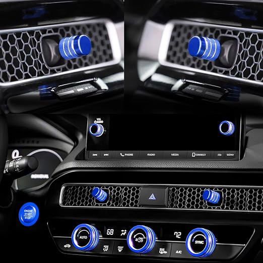 Knob Covers for Honda Civic Accessories 2026 2025 2022-2024 for CRV 2026 2025 2024 2023 for Acura Integra 2025 2024 2023 AC Knob, Air Vent, Audio Control, Push Start Button Cover Ring 11Pcs (Blue)