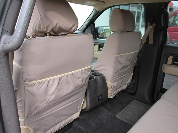 Durafit Seat Covers, Waterproof Taupe Endura Compatible with 2015-2024 Ford F150-F550 Front Buckets, Adjustable HR, Manual OR Electric Seats, Airbags in Seat