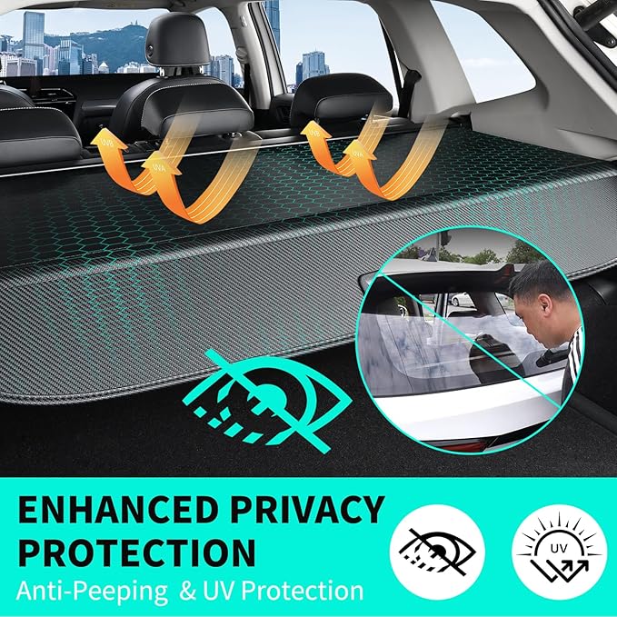 Cargo Cover fit for Nissan Rogue 2024 2023 2022 2021 Accessories, Retractable Rear Trunk Cover Luggage Security Shade, Anti-Peeping Privacy Screen Protector, Carbon Fiber Texture