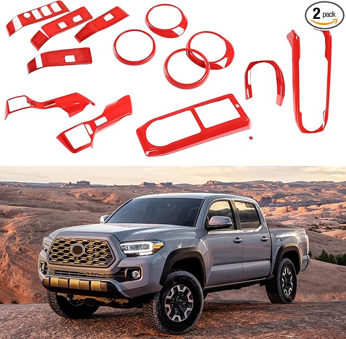 Lcojicep 14PCS Full Set Interior Decoration Trim Kit Compatible with Toyot@ Tacoma 2016-2022 Central Control Dashboard Frame Cover Shift Knob Cover Air Vent Trim Cover Window Button Cover (Sport Red)