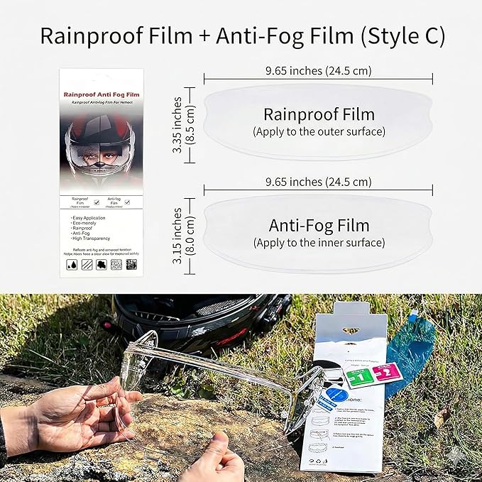 Universal Helmet Visor Anti-Fog Film + Rainproof Film - 2 PCS for Motorcycle Helmet Lens, Alternative to Insert Lens - Ultra HD Shield Films, Anti-Steaming, Safer Rides (Style C)