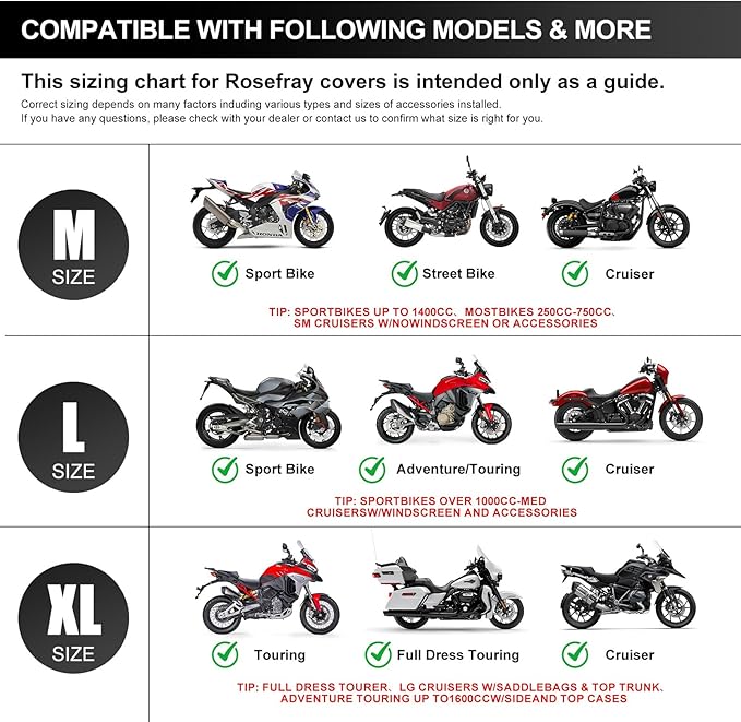 Rosefray 420D Motorcycle Half Cover-Outdoor Waterproof All Weather Protection Lightweight Half Cover, Orange XL Size for Most Touring Models Harley Davidson,Honda Goldwing,Road King Street Glide