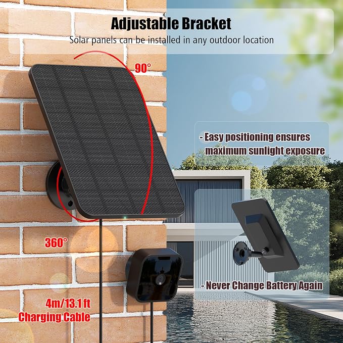 Rhorawill 5 Pack Solar Panel for Blink Outdoor 2K+/4(4th Gen)/Outdoor(3rd Gen) XT3 and XT2/XT Camera(Not Included)/Blink Outdoor Camera,Solar Panel with Mount 13.1ft Cable Rubber Plug