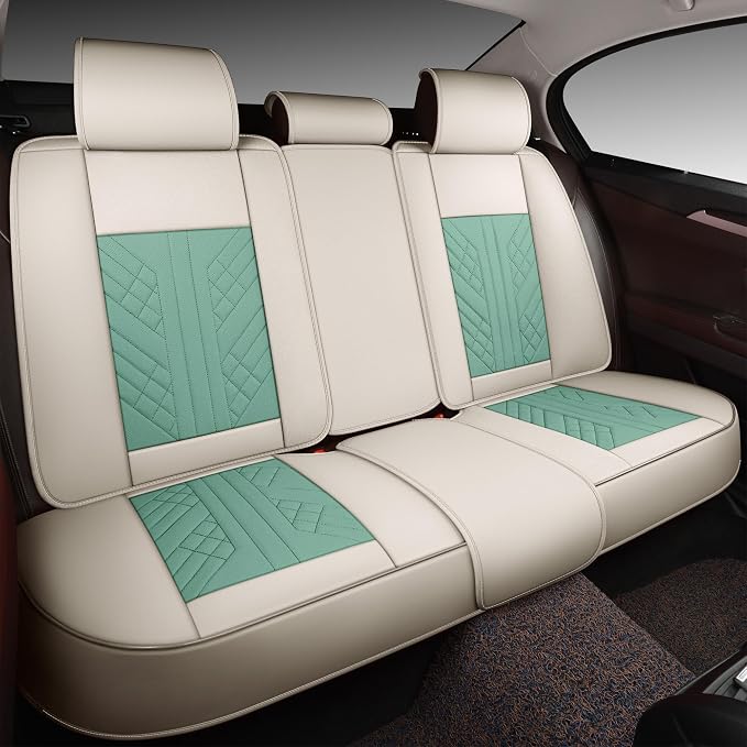 GXT Bench Seat Cover, Premium Faux Leather Bench Seat Covers for Trucks - Universal Fit for Most Sedans SUV Pick-up Truck, Durable for Long Lasting Protection(Light Green and White)