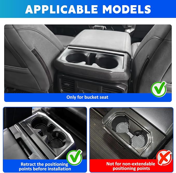 Rear Console Cup Holder Fits for 2021-2026 Ford F150 Bucket Seats Behind Armrest Tray Console Organizer Rear Cup Insert Compatible with F150 Interior Accessories Back Center Console Storage