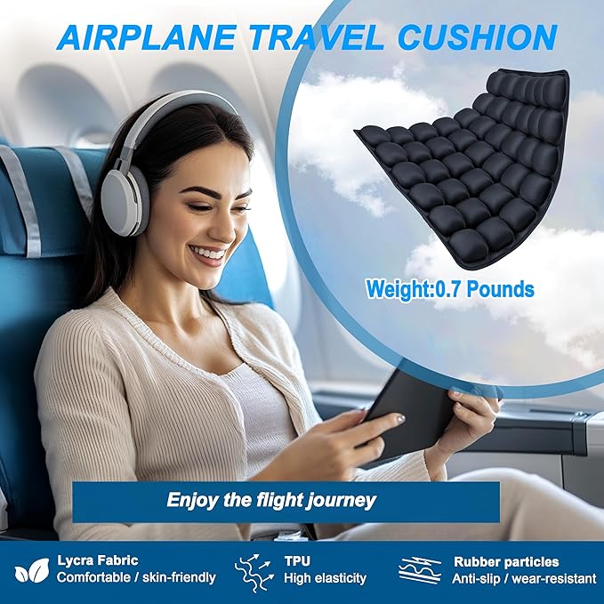 Sondor Travel Cushion,Portable & Adjustable Airplane seat Cushion for Long Flights,Inflatable Cushion for Wheelchair, Travel,Driving