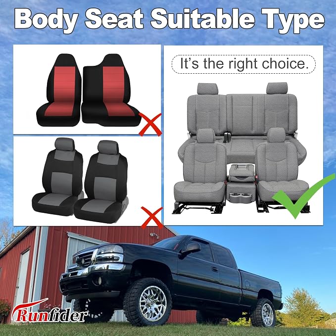 Seat Covers for Chevy Silverado & GMC Sierra 1500 1999 2000 2001 2002 2003 2004 2005 2006 Heavy Duty Cloth Protector Interior Accessories，Waterproof & Machine Washable-Gray (Full)