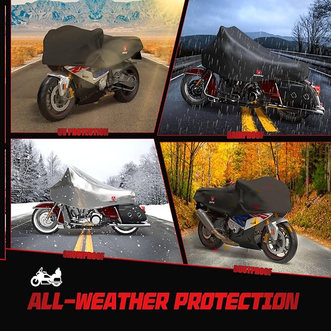 Rosefray 420D Motorcycle Half Cover-Outdoor Waterproof All Weather Protection Lightweight Half Cover,Black M Size for Most Touring Models Harley Davidson,Honda Goldwing,Road King Street Glide