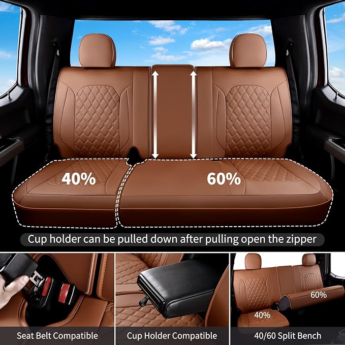 Huidasource Fit for Brown Chevy Silverado Seat Covers, GMC Sierra Seat Covers, Thickened Nappa Leather Truck Seat Cover 2007-2013&2019-2025 1500, 2020-2025 2500HD 3500HD Crew Double Extended Cab