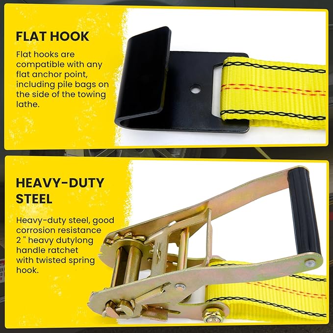 Tire Straps for A Car Trailer, Wheel Tie Down Strap 2" x 10' with Snap Hooks, Car Hauler Wheel Strap for 3300 Pound Safe Working Load (2 Straps)