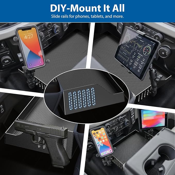 All Metal Front Center Seat Headrest Organizer Compatible with 2011-2025 2026 Ford F150 F250 F350 F450 F550 F650, Center Console Container Storage Box Armrest Tray Accessories (Jump Seat Only)