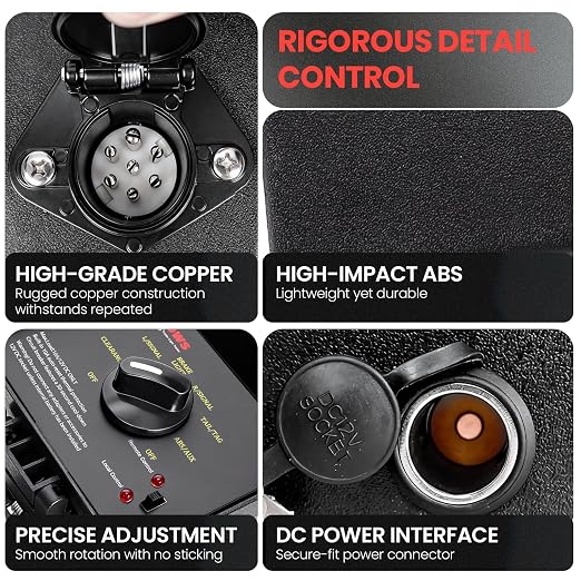 Trailer Light Tester(7-Way Round Pin) with 12V 12Ah Battery,Support Wireless Remote Control,98FT Max Remote Range,IPX8 Waterproof Case,Features Overload Protection,2-Year Warranty