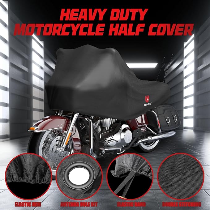Rosefray 420D Motorcycle Half Cover-Outdoor Waterproof All Weather Protection Lightweight Half Cover,Black XL Size for Most Touring Models Harley Davidson,Honda Goldwing,Road King Street Glide