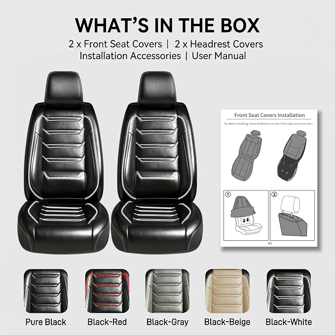Fit Encore GX Car Seat Covers (Front Pair) for Select Buick Encore GX 2020-2026 - Premium Full Coverage Leather, Airbag Compatible, Waterproof & All Weather Seat Cushion Protector, Black+White