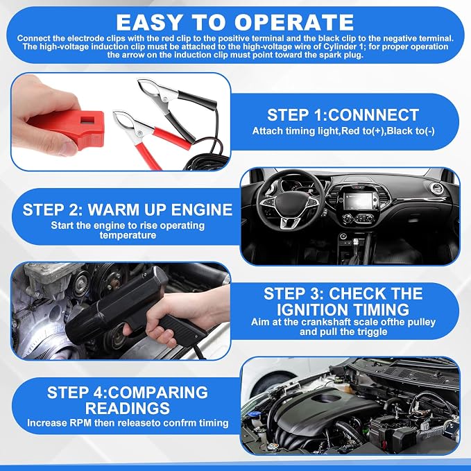Sabary 12V Engine Timing Light with Spark Plug Tester Inductive Ignition Timing Light Gun and Vacuum and Fuel Pump Tester Gauge Leak Pressure Diagnostics Gauge for Car, Motorcycle, Marine