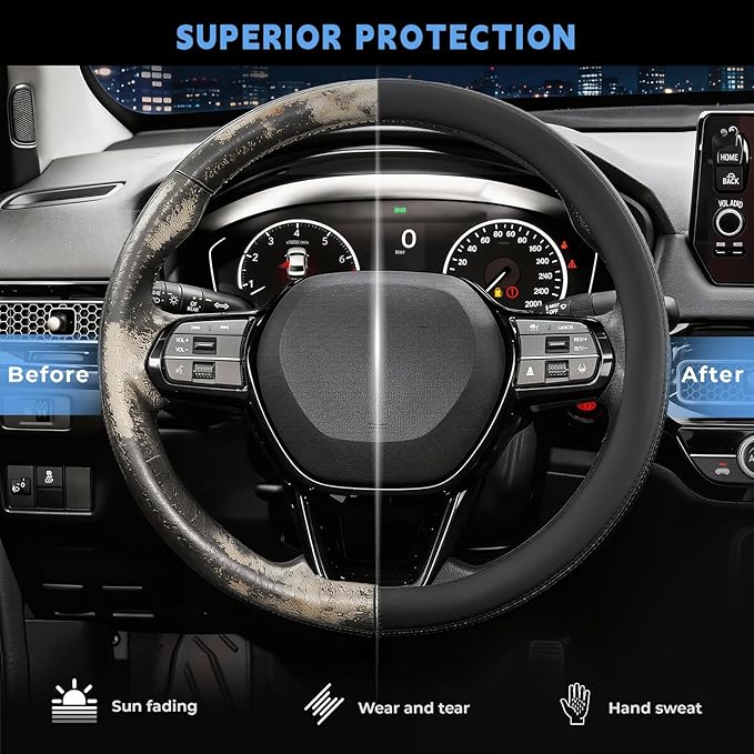 Steering Wheel Cover for Honda CRV Accord Civic HRV Pilot Odyssey, Standard Size 14.5-15" (Black)