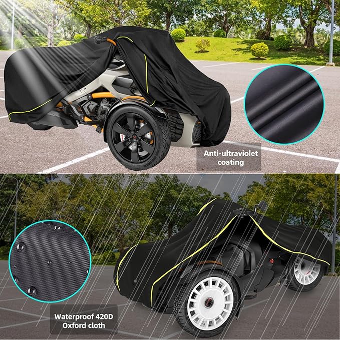 Can Am Ryker Cover, Ryker Covers Waterproof Compatible with Can-Am Ryker 600/900/Sport/Rally/Ryker Rally Edition, 420D Oxford Waterproof, All-Weather Protection Car Cover with Reflective Strip