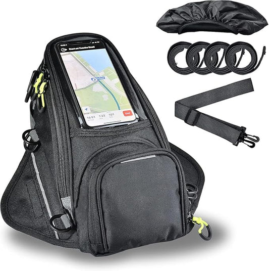 Motorcycle Tank Bag with Waterproof Rain Cover, Strong Magnetic Motorbike Bag with Transparent Phone Pocket for 6.7" iPhone Navigation, Update Version Oxford Fabric Storage Bag for Most Motorcycles