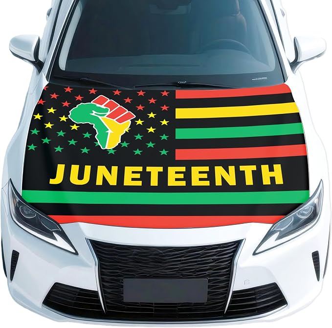 Juneteenth Flag Car Hood Cover - 4x5 Feet Car Bonnet Banner | Universal Fit, Elastic Polyester, Stretchable