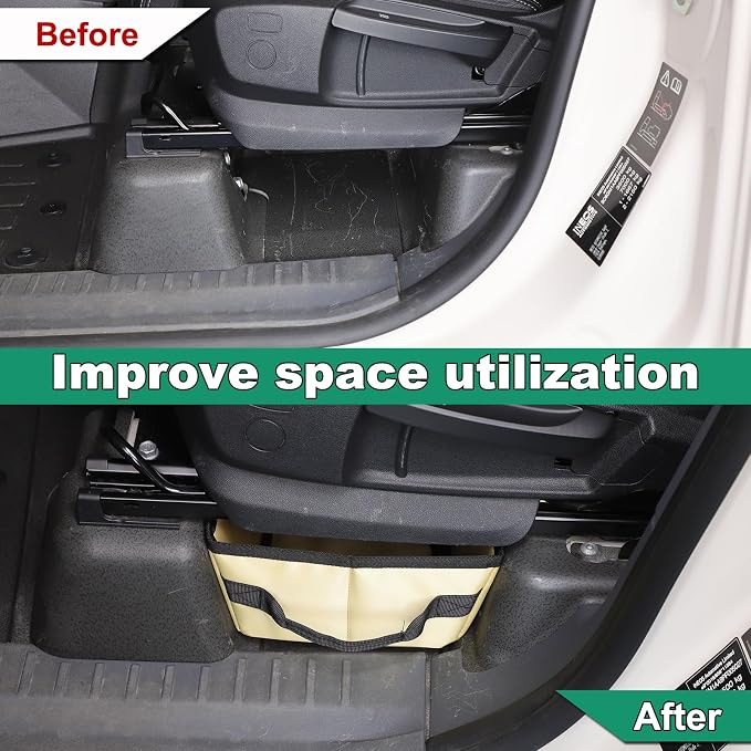 Under seat Storage Bag for Ineos Grenadier 2020-2025 Accessories Oxford Cloth Tool Organizer Box Under Front Seat, Underseat Hidden Bag Organizer Tray Drawer Bin with Anti-slip Handle (Beige)