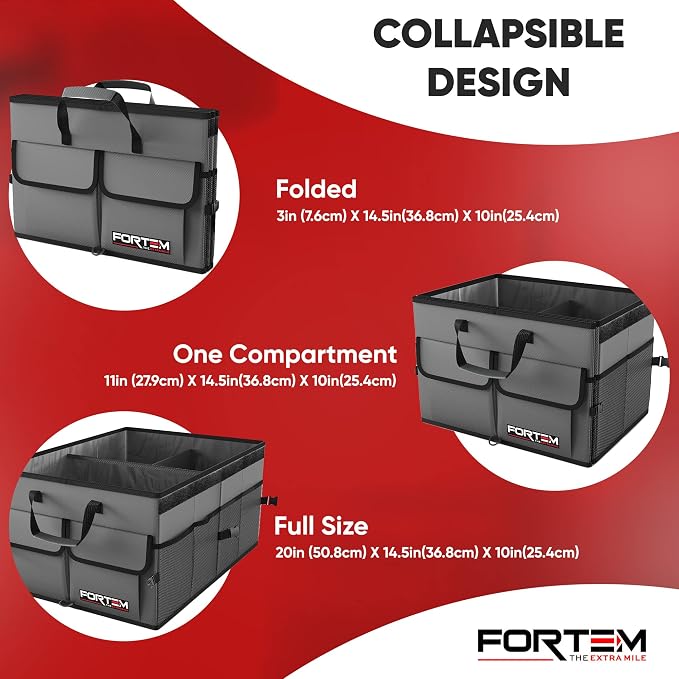 FORTEM Car Trunk Organizer (Grey, Standard) + Large Windshield Sun Shade