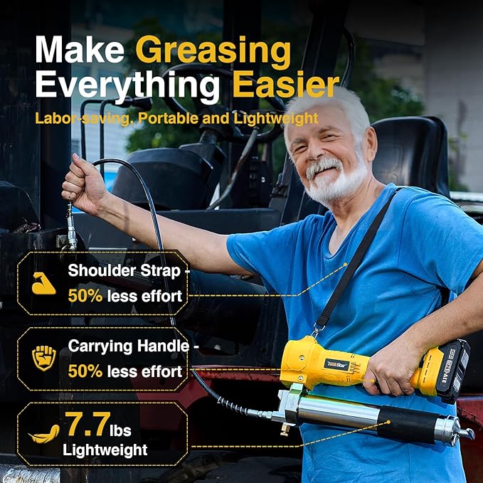 TaskStar Electric Grease Gun Cordless 10000 PSI, Grease Gun Kit with 2×2.0Ah Batteries & Charger, 39.4" Flexible Hose & LED Light for Tractors Trucks Trailers Heavy Equipment Maintenance