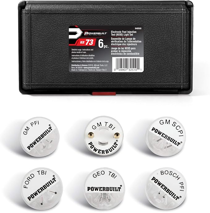 Powerbuilt 6 Piece Deluxe Noid Light Test Kit, Fuel Injector Components Testing,GM, Ford, Asian, European, Imports, Domestic Adapters - 940580