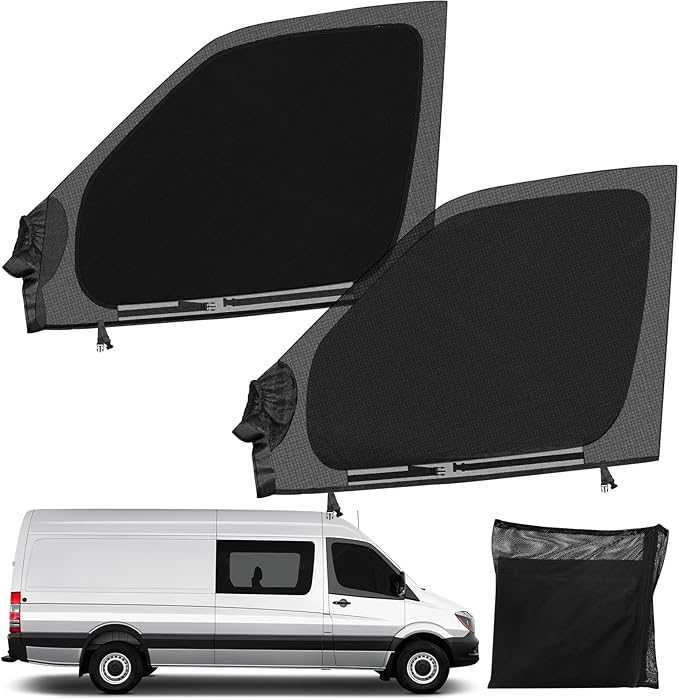 Magnetic Van Window Screens, 42 x 29 inches Double Layer Front Door Bug Screens (Pair), Universal Size for Promaster, Sprinter and Other Vans & Cars, Keeps Bugs Out Magnetic Bug Mesh, Easy to Install