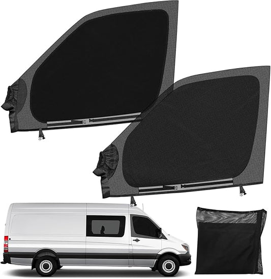 Magnetic Van Window Screens, 42 x 29 inches Double Layer Front Door Bug Screens (Pair), Universal Size for Promaster, Sprinter and Other Vans & Cars, Keeps Bugs Out Magnetic Bug Mesh, Easy to Install