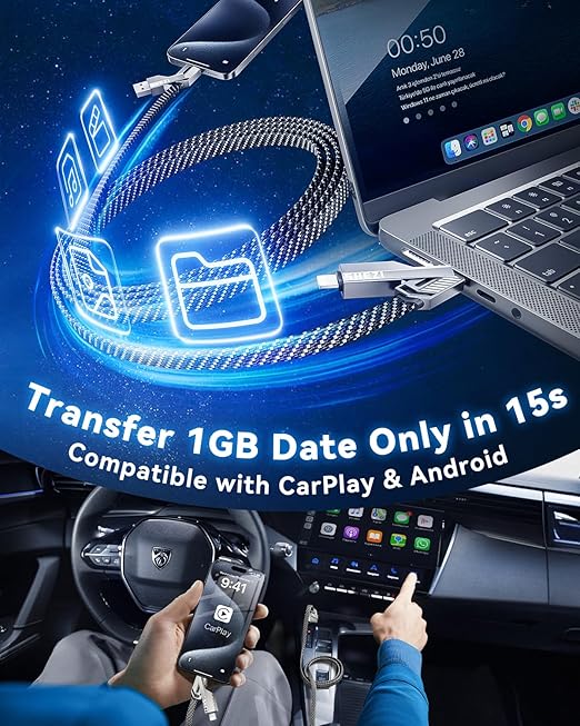 [One is Enough] 4-in-1 Compatible with USB C to Lightning Cable, 45W High-Speed Charging & Fast Data Transfer,CarPlay & Android Auto Support Multi Charger Cord Combo for iPhone/Samsung/iPad,3FT